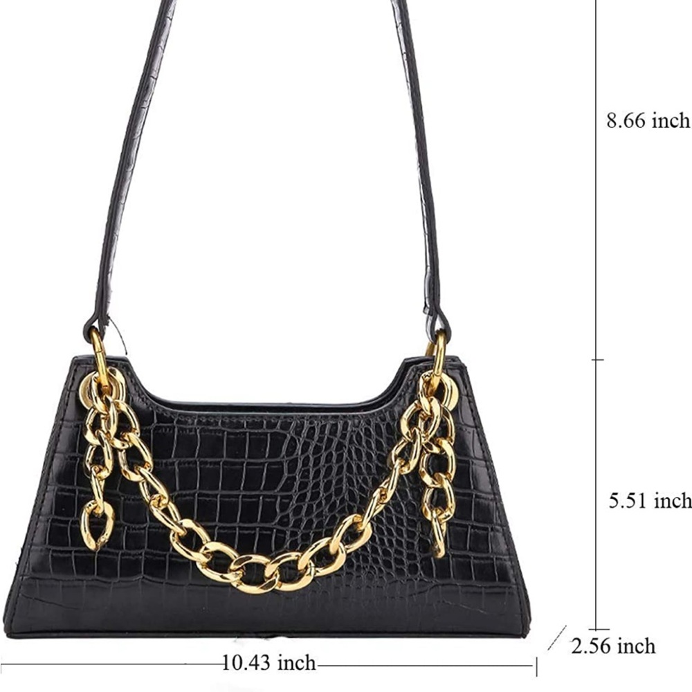 NWOT Amazon Crocodile Black & Gold Chain Shoulder Bag - Picture 3 of 8